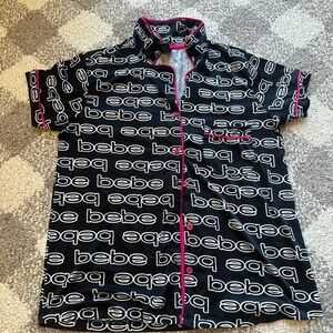 Bebe Black and Pink Logo Top
